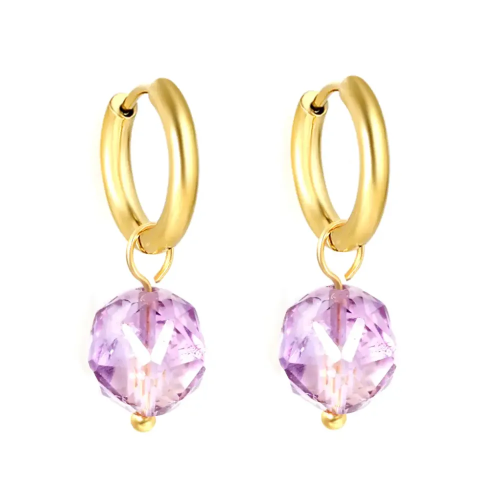 Violet Aura Edelstahl Creolen vergoldet mit violetten Perlen